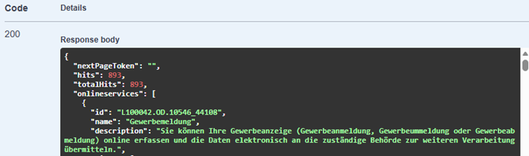 Ergebnis der Abfrage